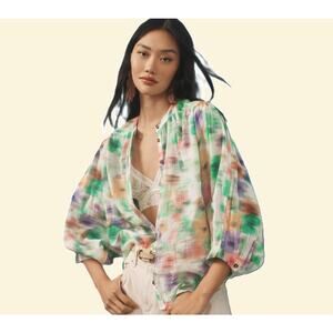 Pilcro The Sidney Batwing Blouse Multi Green Orange Extra Small